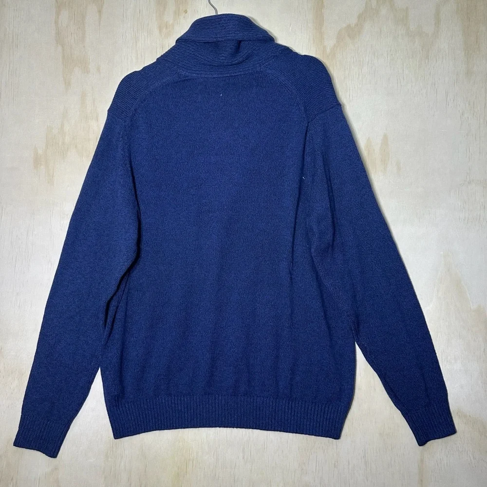 NWT Izod‎ Men’s Knit Shawl Neck Pullover Sweater Size Large Navy Blue Cotton